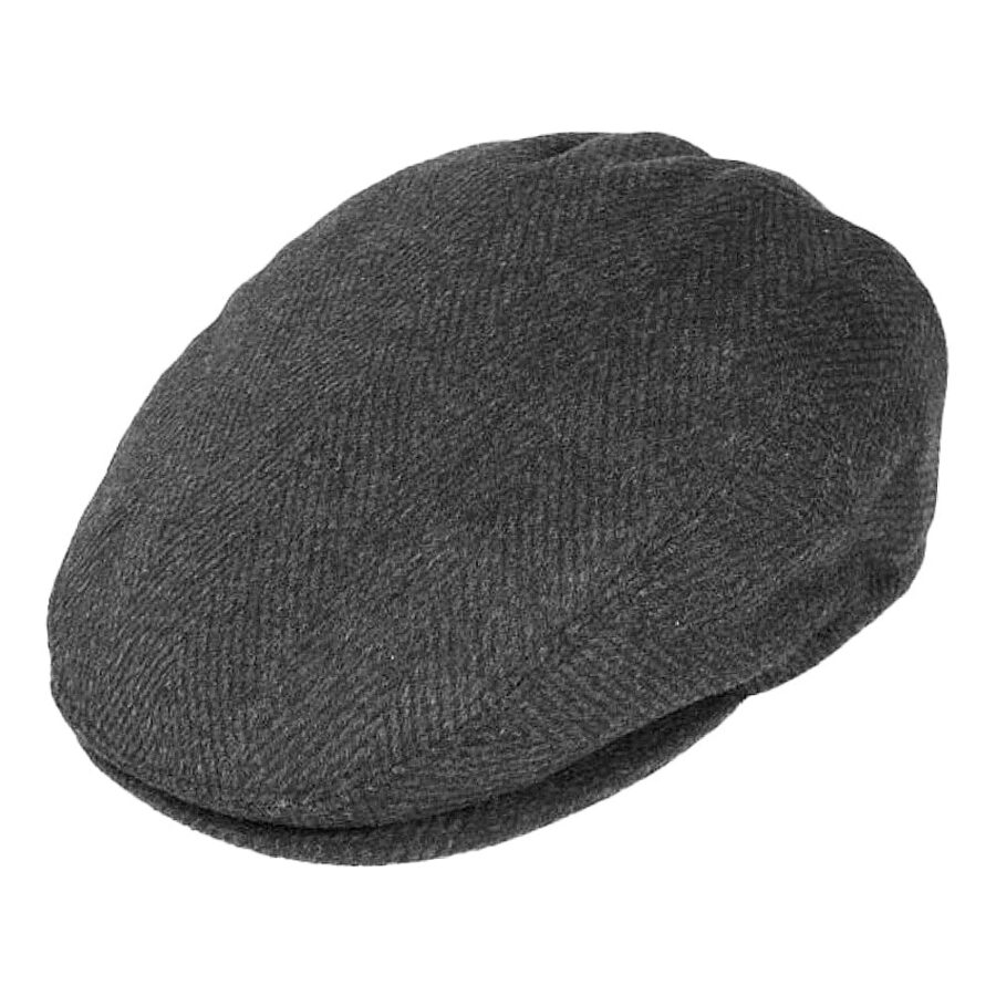 Charcoal Herringbone Flat Cap