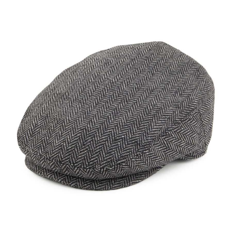 Grey Kids Herringbone Flat Cap